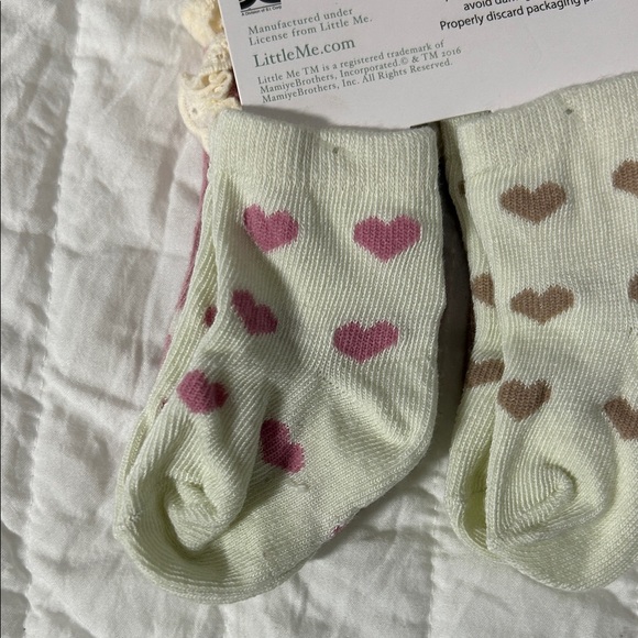 Little Me Heart Pattern Baby Socks - Pink, Brown, Cream - Picture 8 of 13